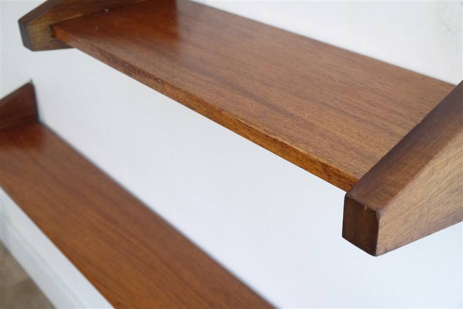 Minimalist mahogany shelves from the 1960s.