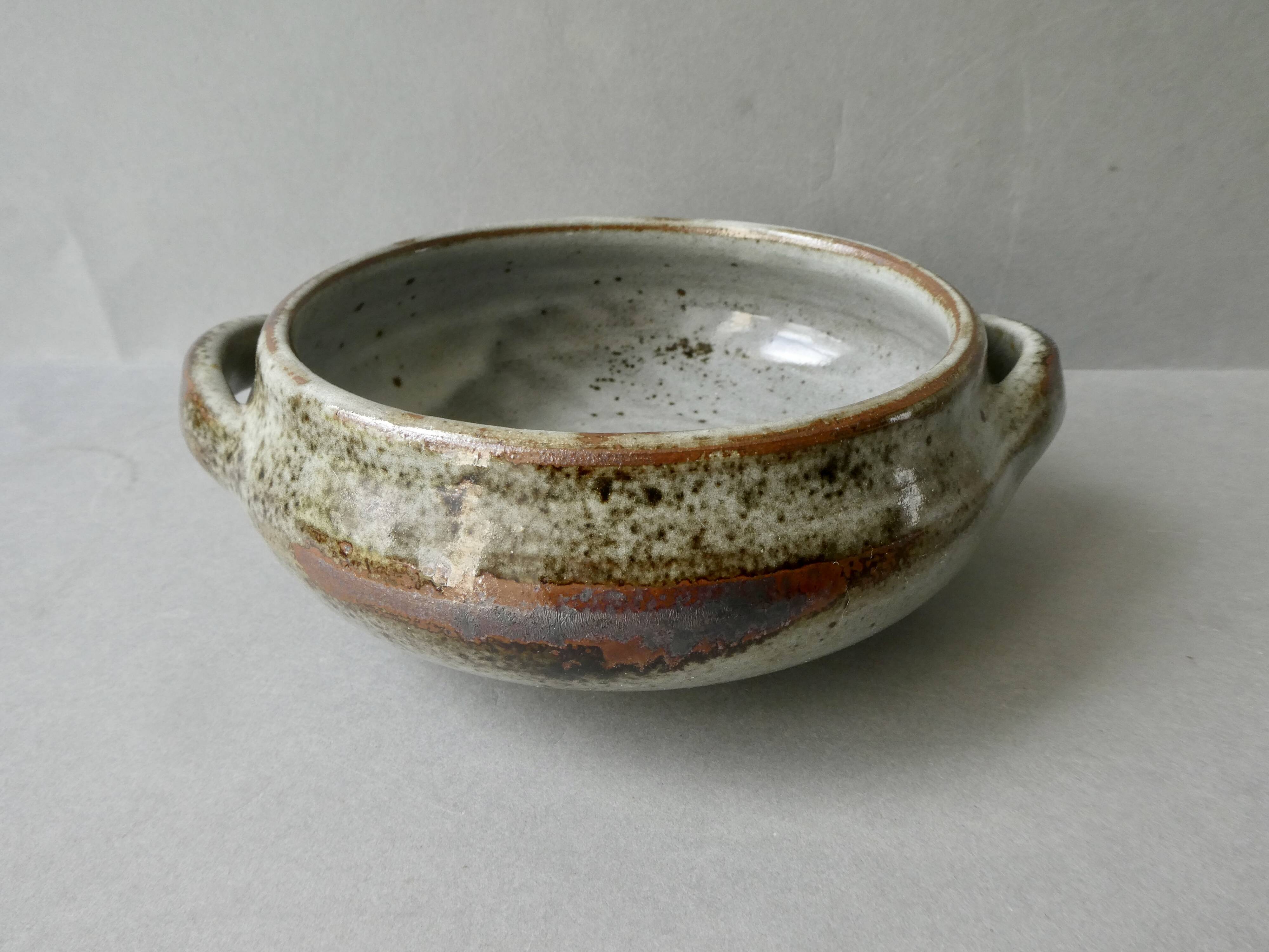 2 enameled stoneware bowls signed Chantal and Thierry Robert