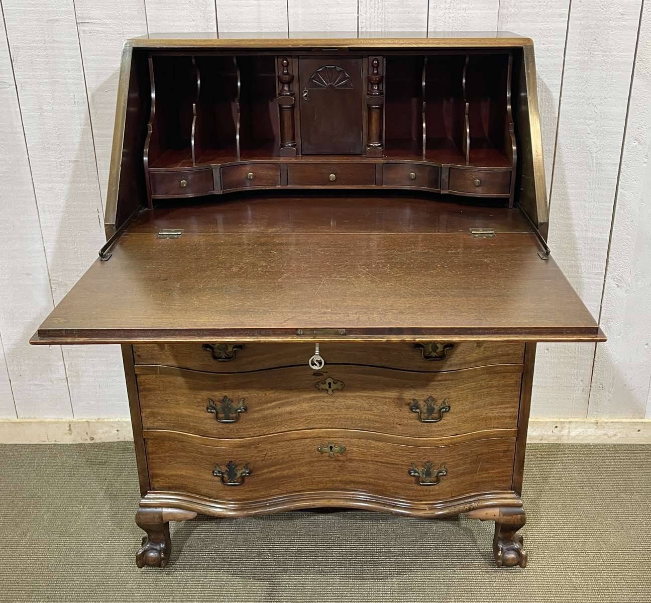 1930s English curved mahogany back desk