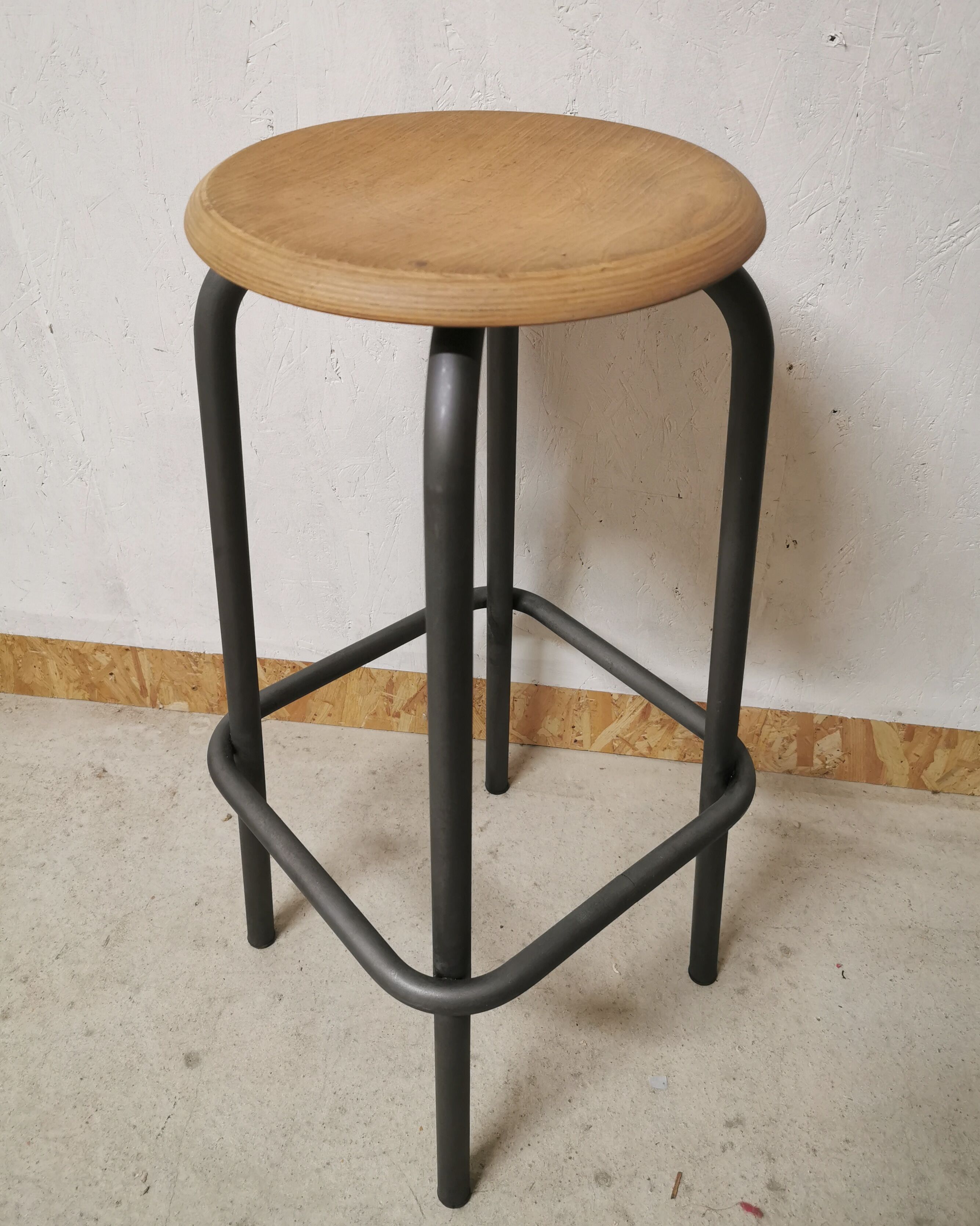 Industrial metal and wood stool
