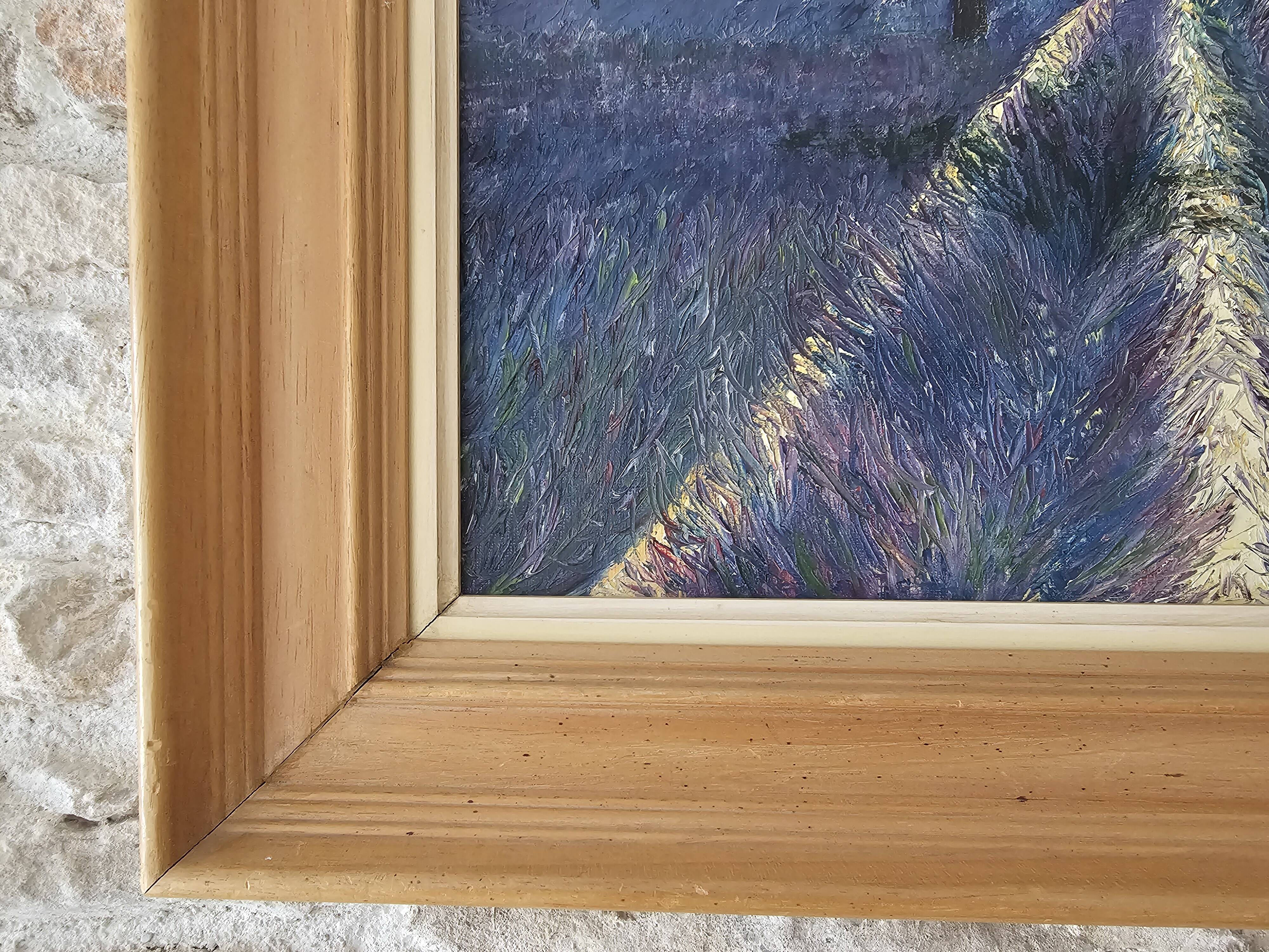 Oil on Canvas Landscape Almond Trees and Lavenders signed Jean Claude Fer