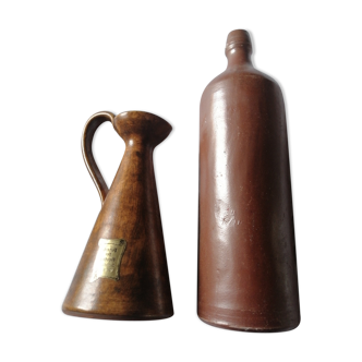 Duo of pottery in sandstone vase and bottle