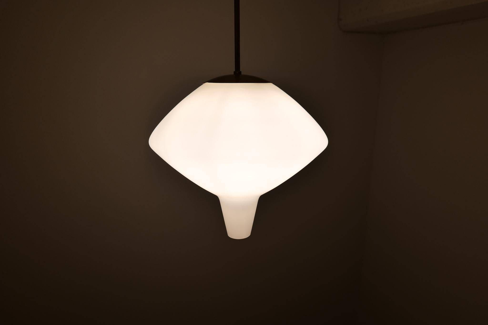 Large opaline pendant / modern brass mid-century ASEA Sweden, 1940s