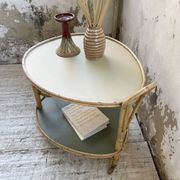 Desserte, table roulante en rotin années 60