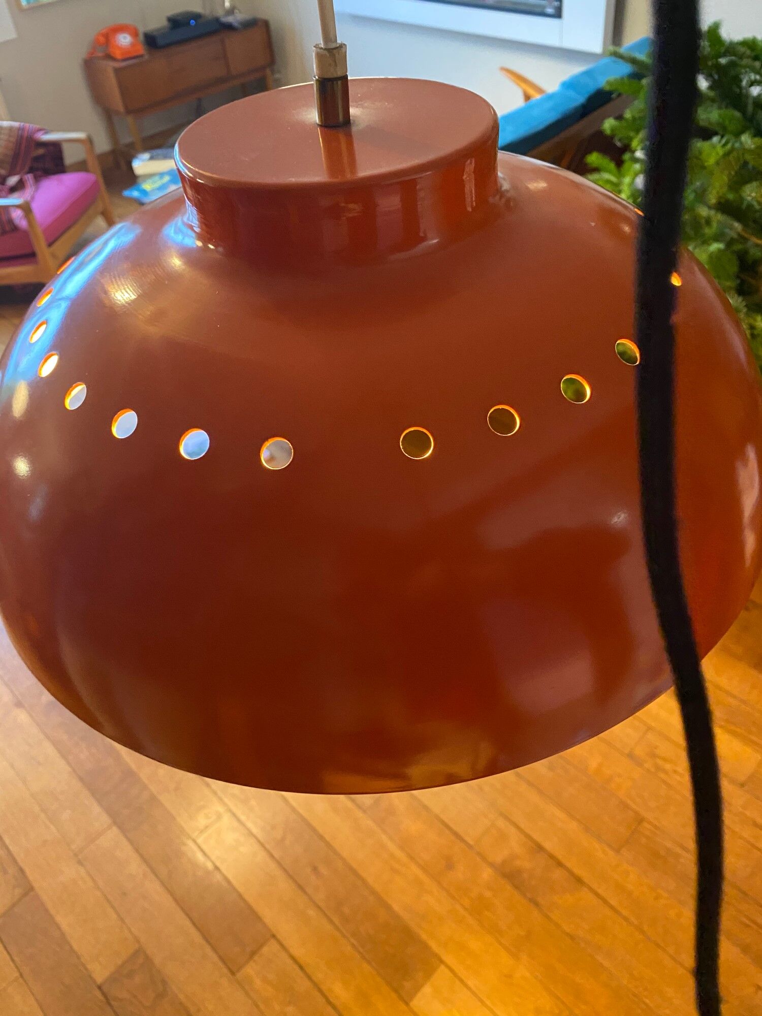 Red lacquered metal chandelier