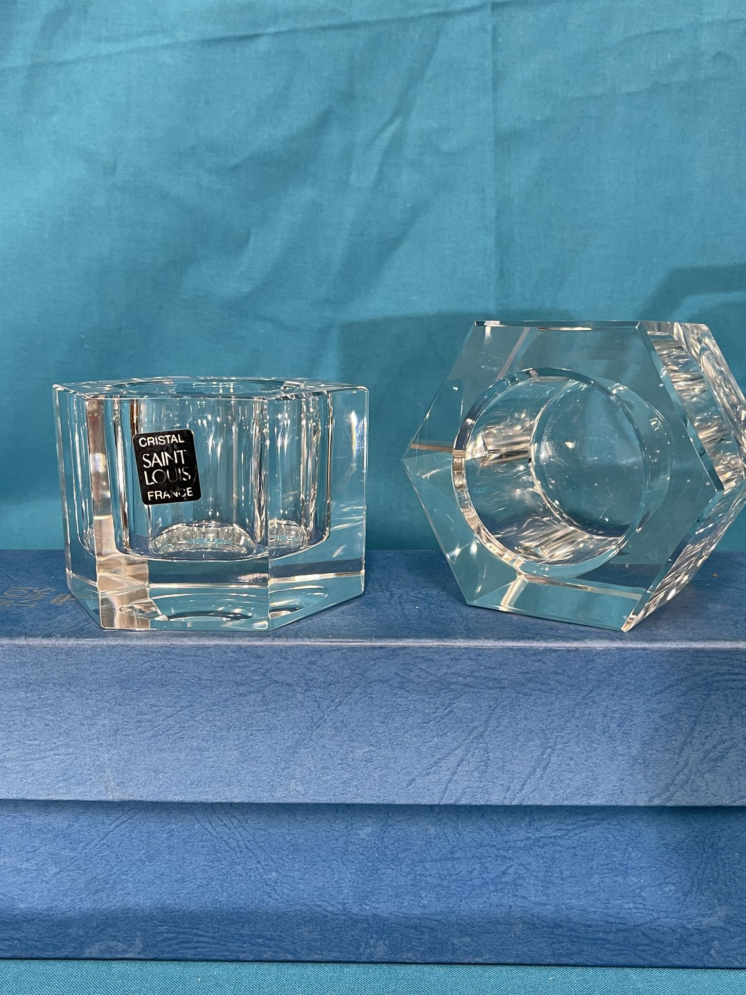 Pair of crystal candle holders saint-louis original box