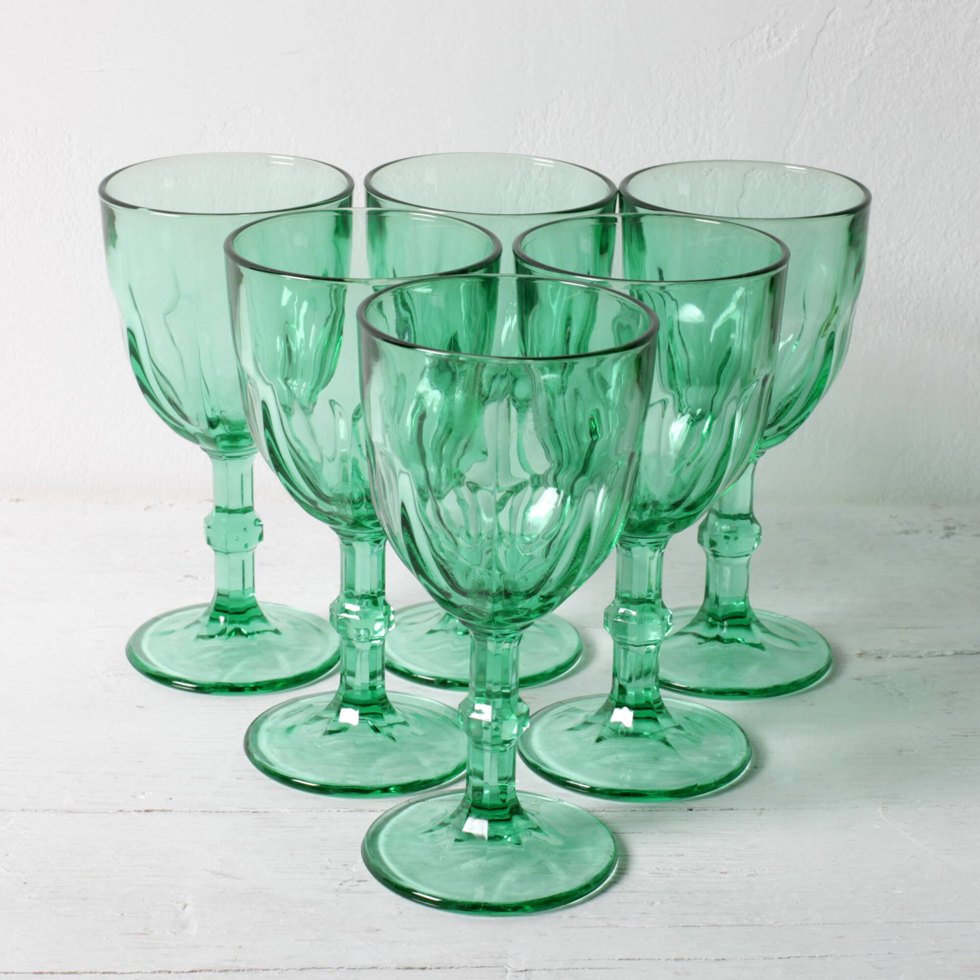 Set of 6 Vintage Green Wine Glasses / Stem Flutes / Crisal / Portugal 2000s