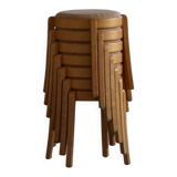 Modern Swedish, set of 14 stackable stools in birch and hessian fabric, 1980s.