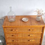 Vintage rattan chest of drawers circa 70s