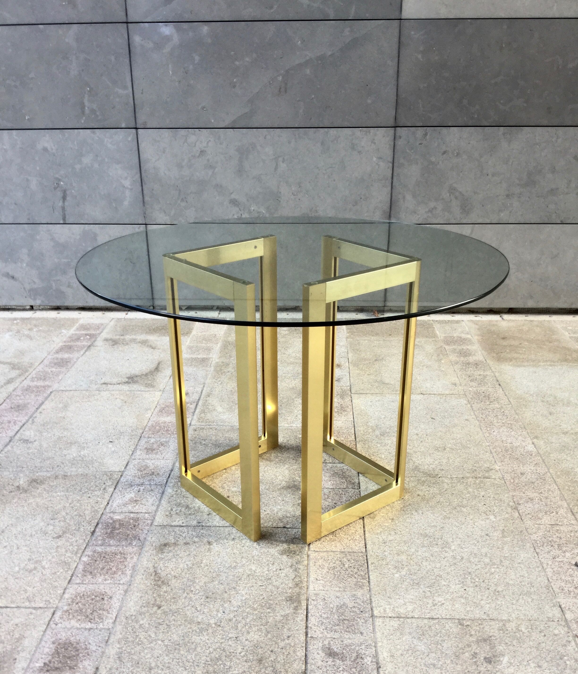 Table à diner ronde verre et métal doré ,vintage années 80'