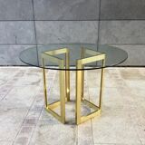 Table à diner ronde verre et métal doré ,vintage années 80'