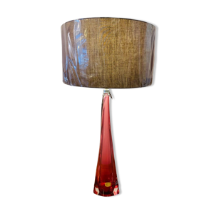 lampe de table en verre rose Val St Lambert des années 1950