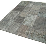 Handwoven oriental overdyed 170 cm x 247 cm grey patchwork carpet