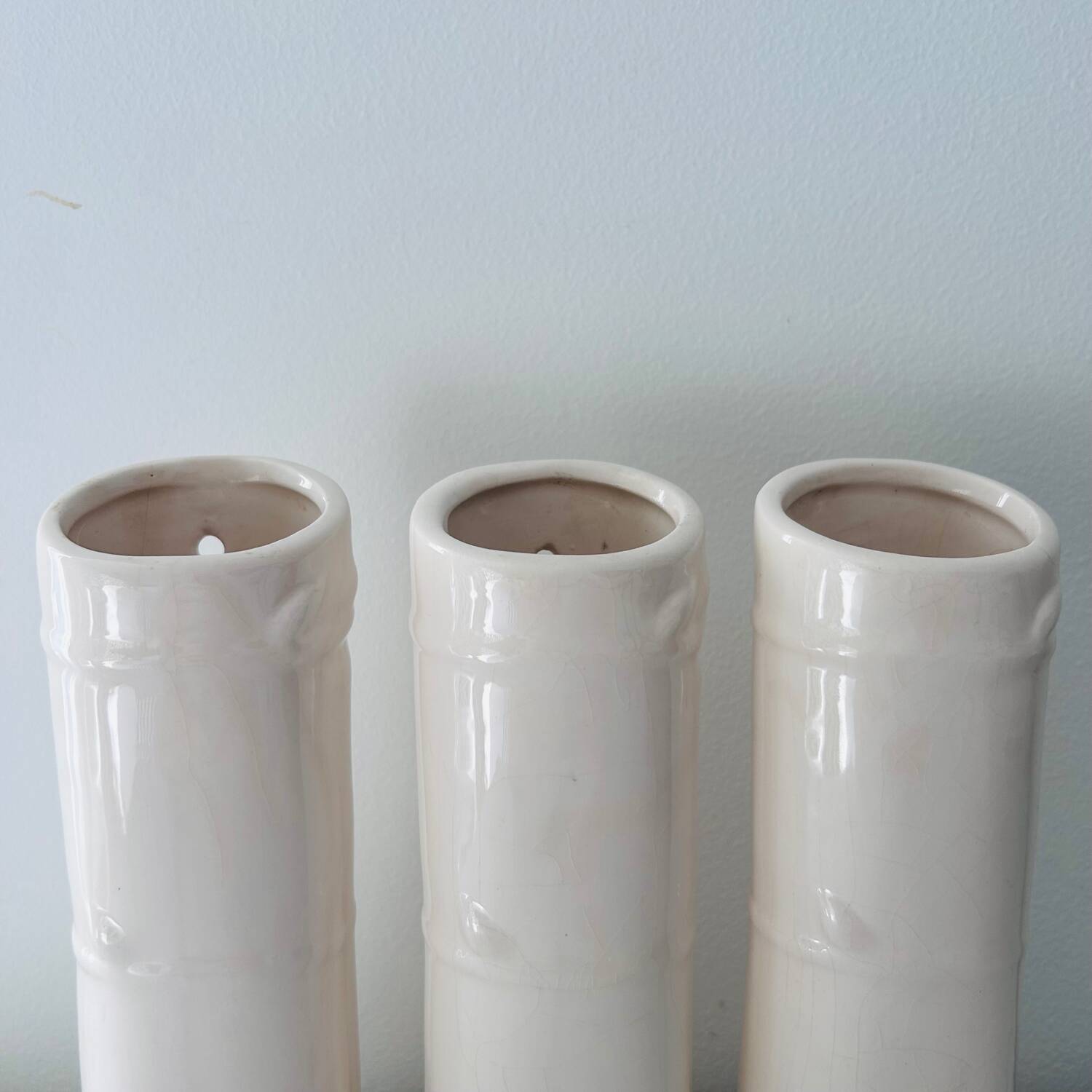 Set of 3 ivory bamboo vases