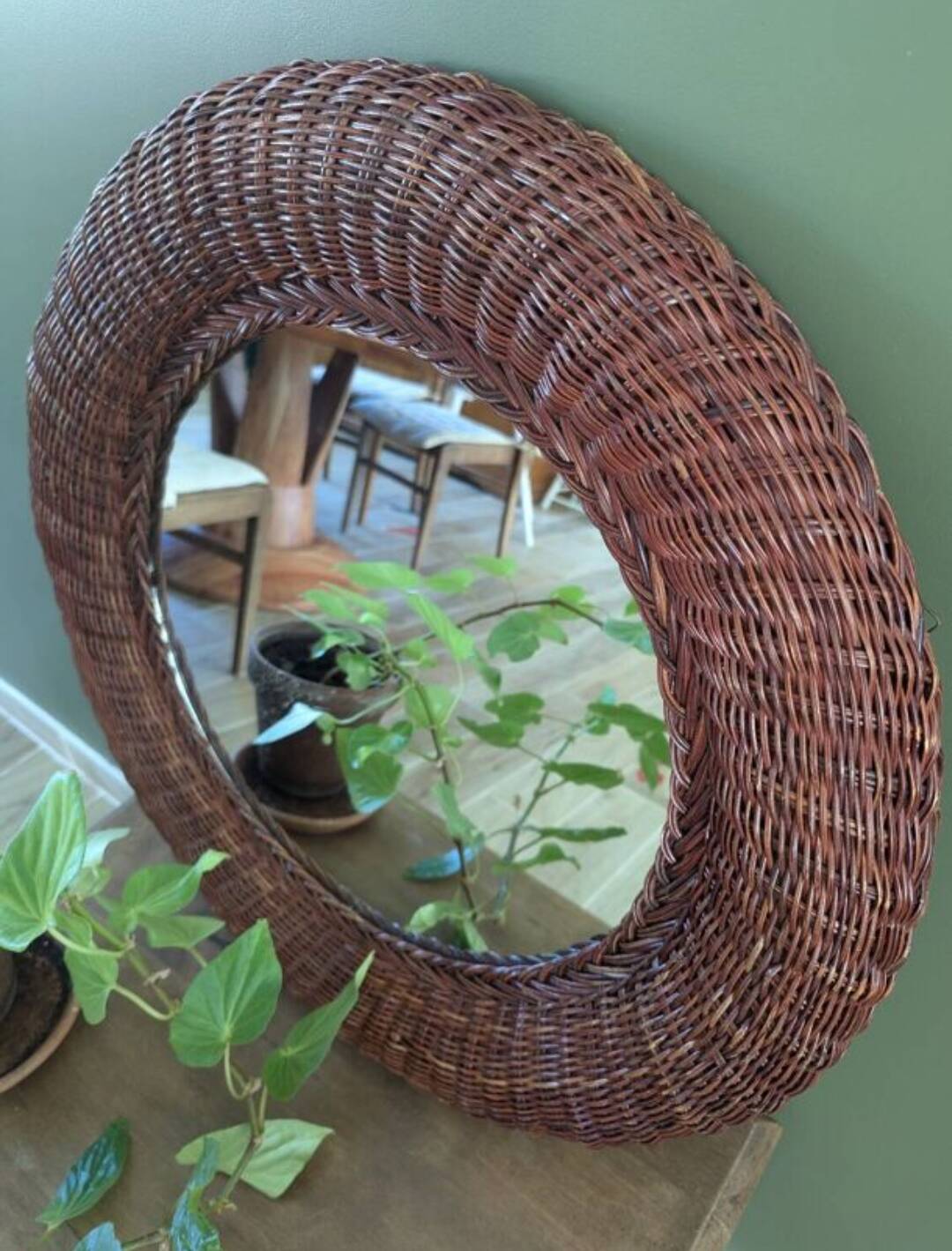 Woven rattan mirror