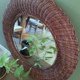 Woven rattan mirror