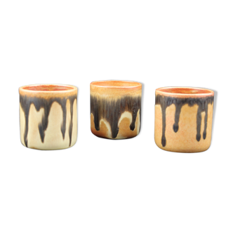 Set de 3 pots en céramique ou tasses expresso signés "Noranco"