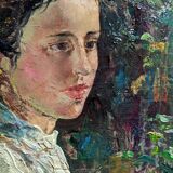 Acrylic on wood old portrait vintage painting country decoration
