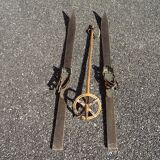 Pair of wooden skis and poles for children