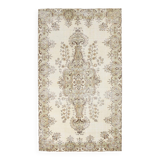 6x9 Ft Ecru-cream vintage rug, Floral design cream and brown rug.