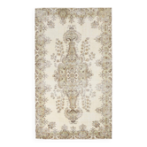 Tapis vintage écru-crème 6x9 pi, tapis à motif floral crème et marron.