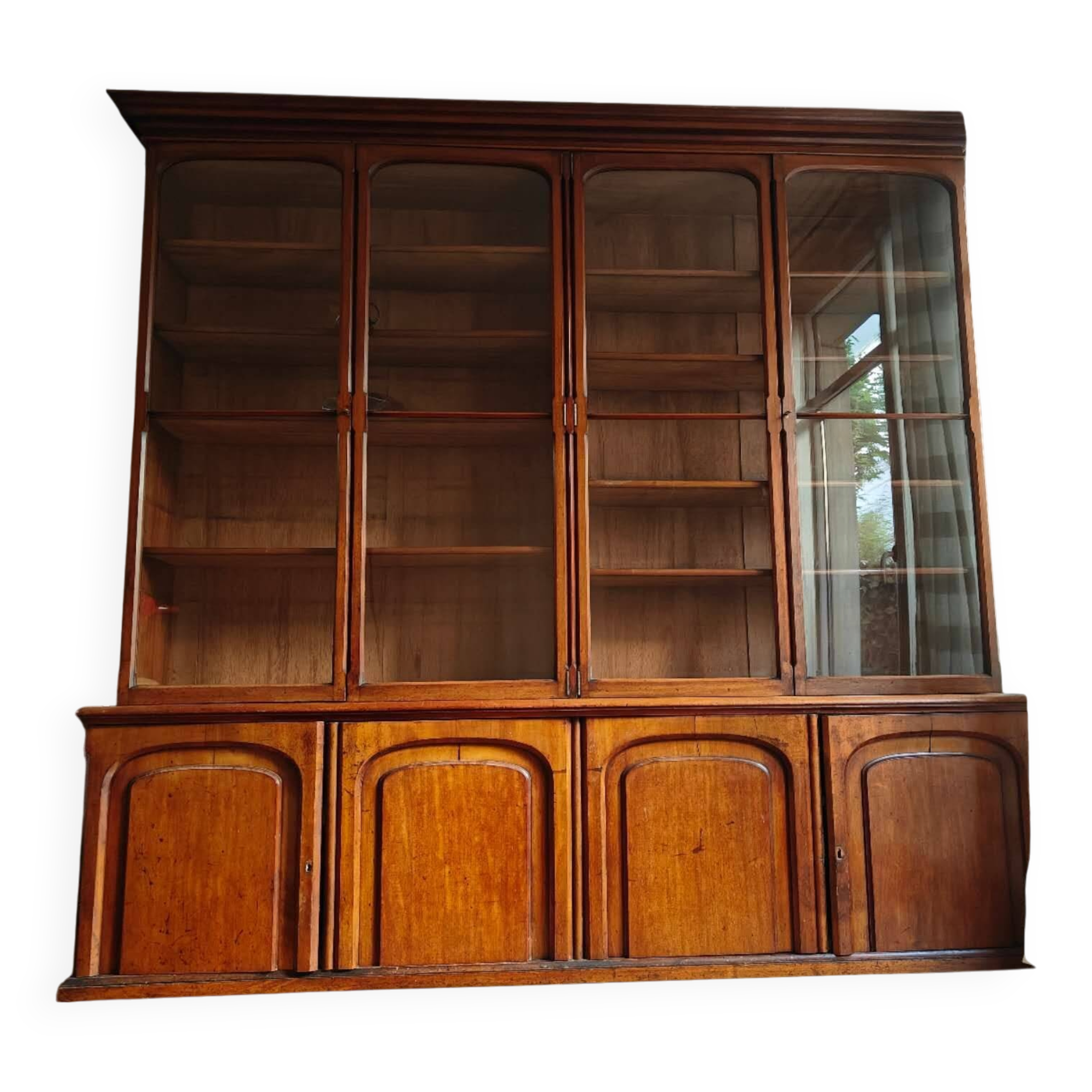 Bibliothèque deux corps vitrée, bois massif, XIXe siècle