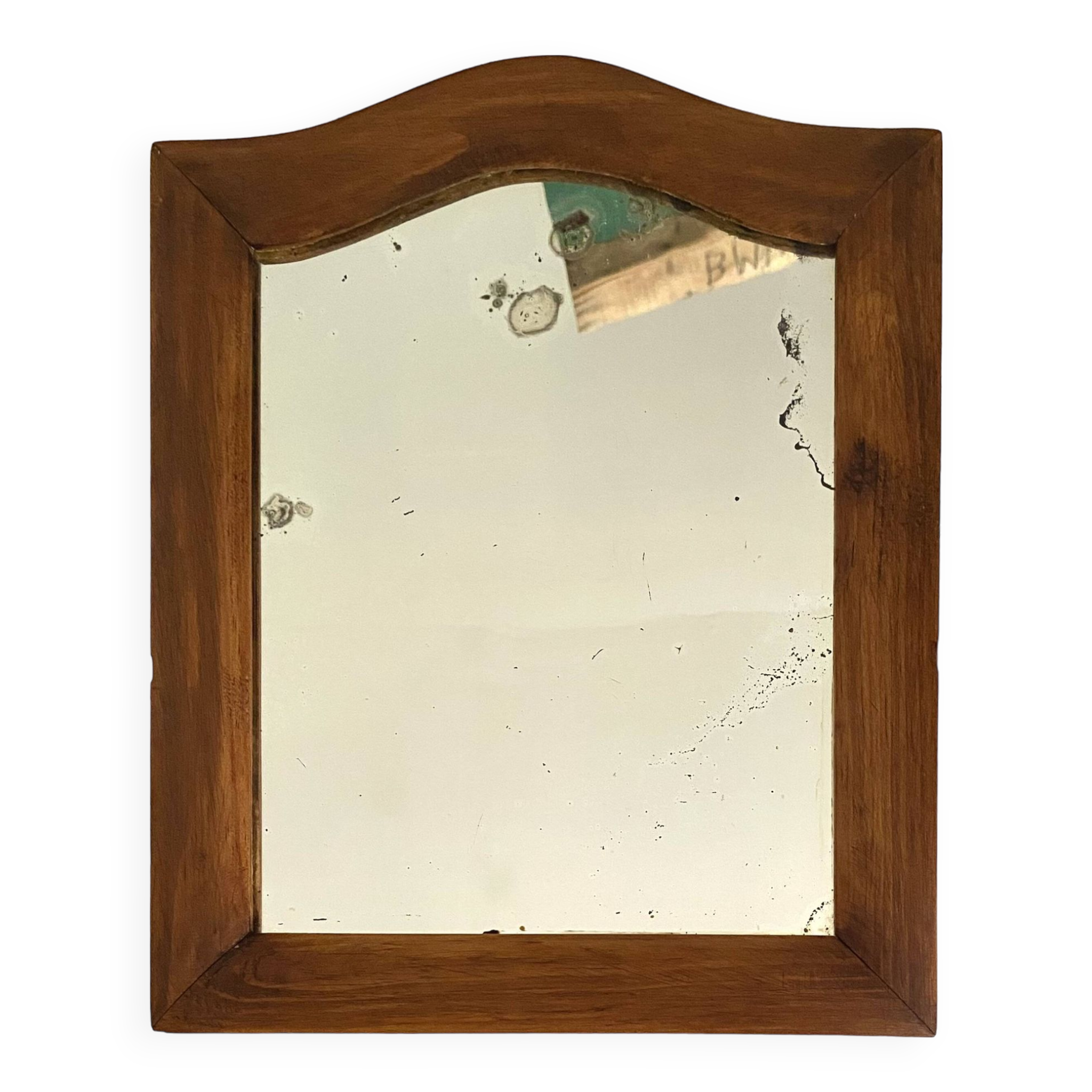 Miroir glace ancienne, bois chapeau de gendarme