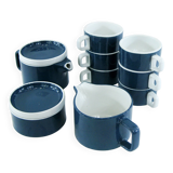 Blue porcelain coffee set - Pyroblan Sarreguemines France - vintage 80s