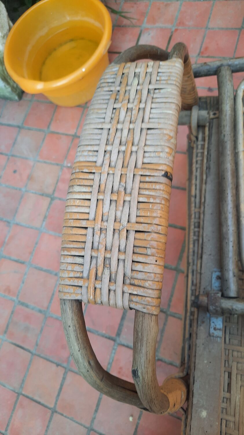Chaise longue rotin vintage