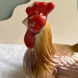 Terrine Michel Caugant rooster or hen in polychrome earthenware