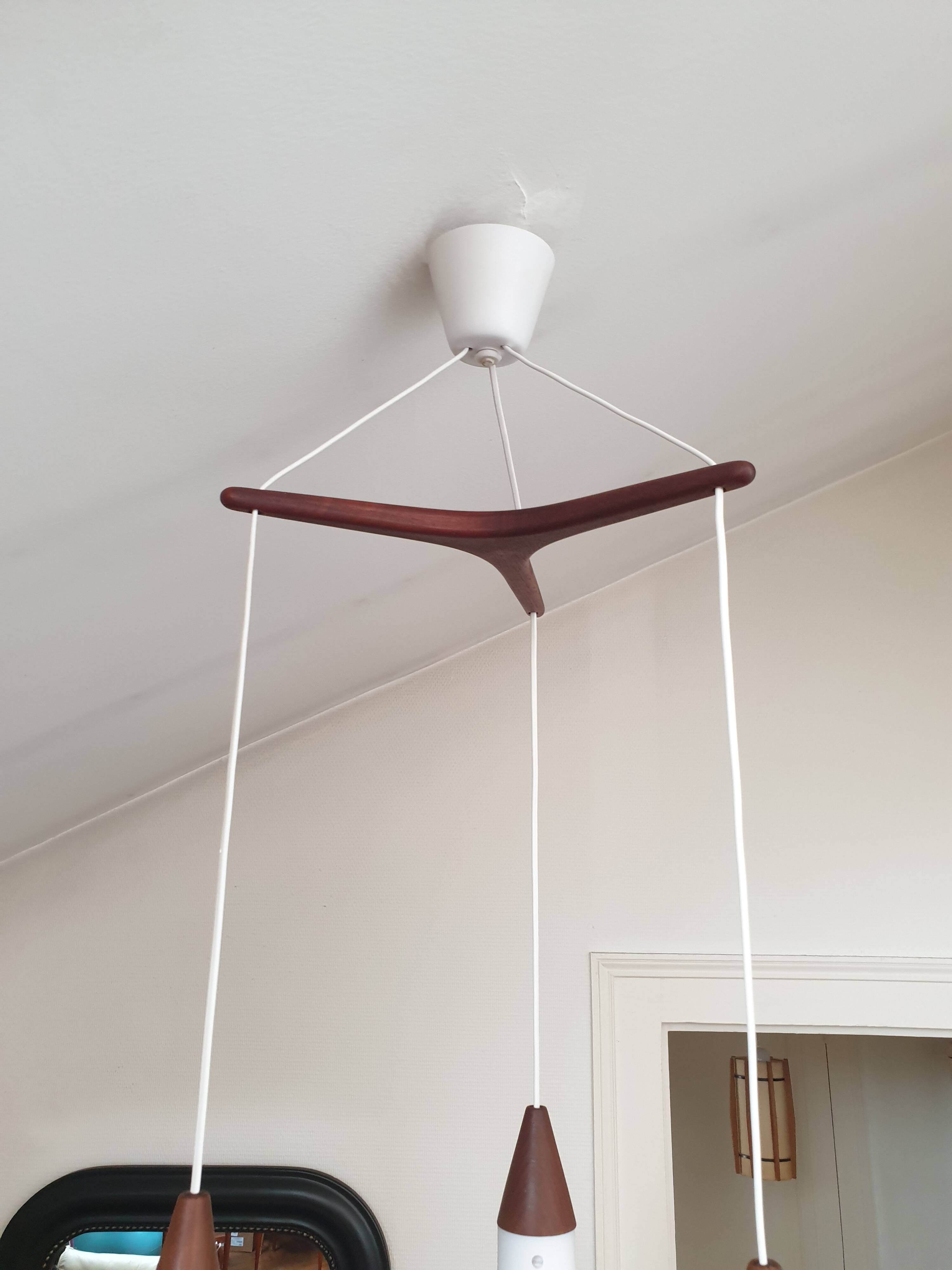 Scandinavian teak and glass pendant light 1960