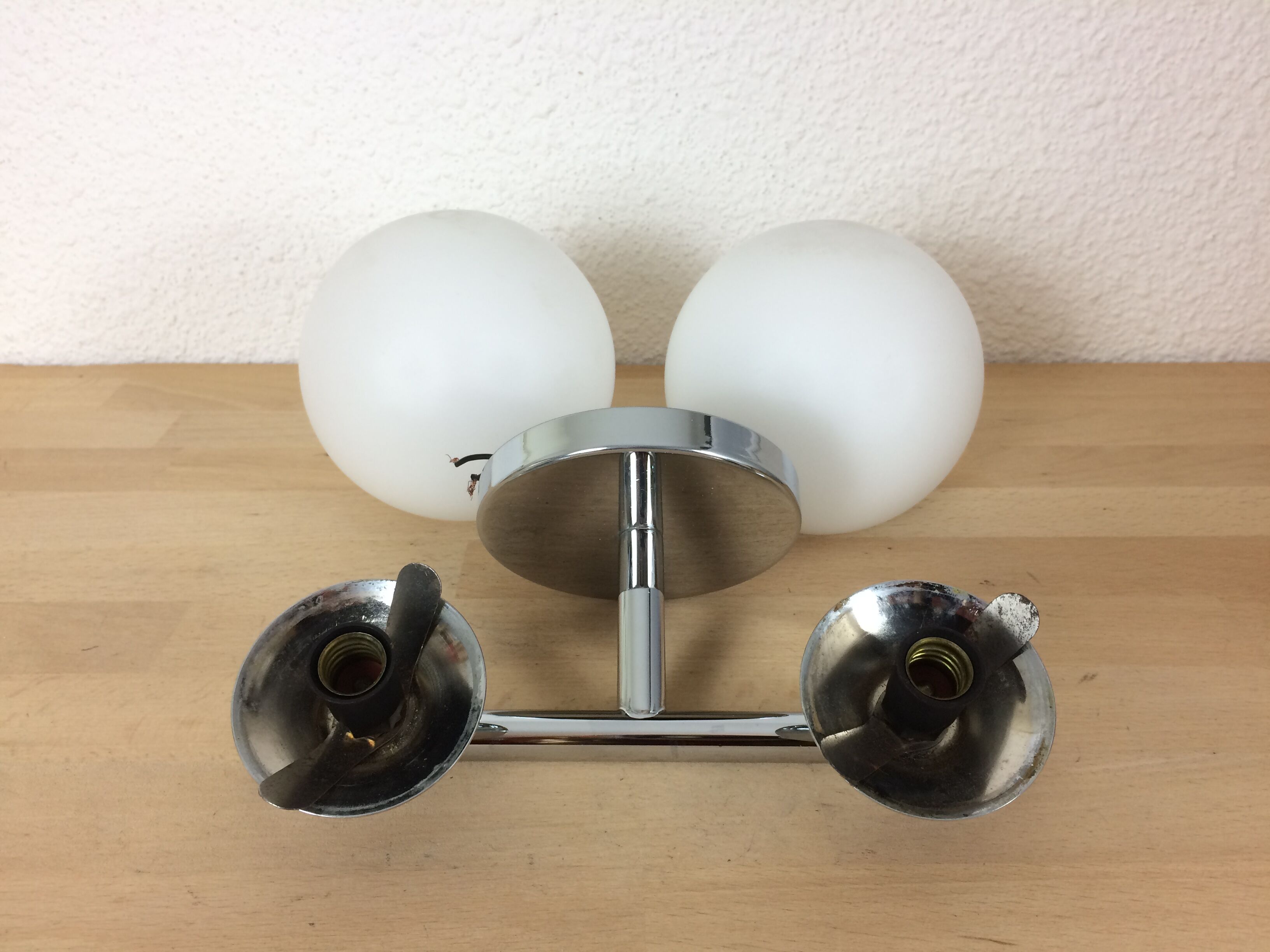 Double globe chrome and opaline 1970