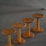 Set of 4 stools / bases in pine by Rainer Daumiller, Danish, mid-20th century, 1970.