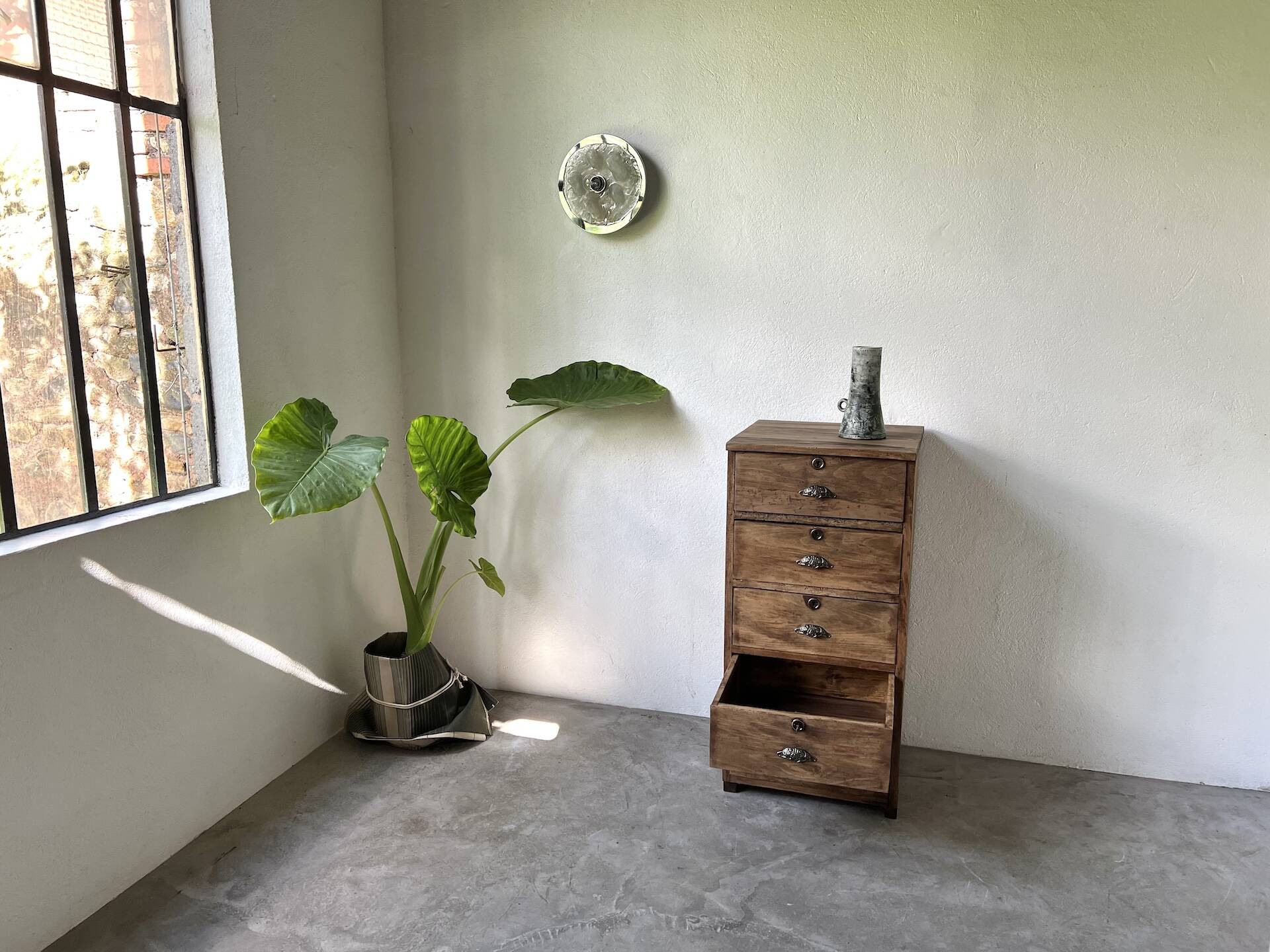 Small old vertical craft cabinet with 5 drawers