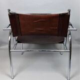 Pair of armchairs chromed metal and leather, 60 years