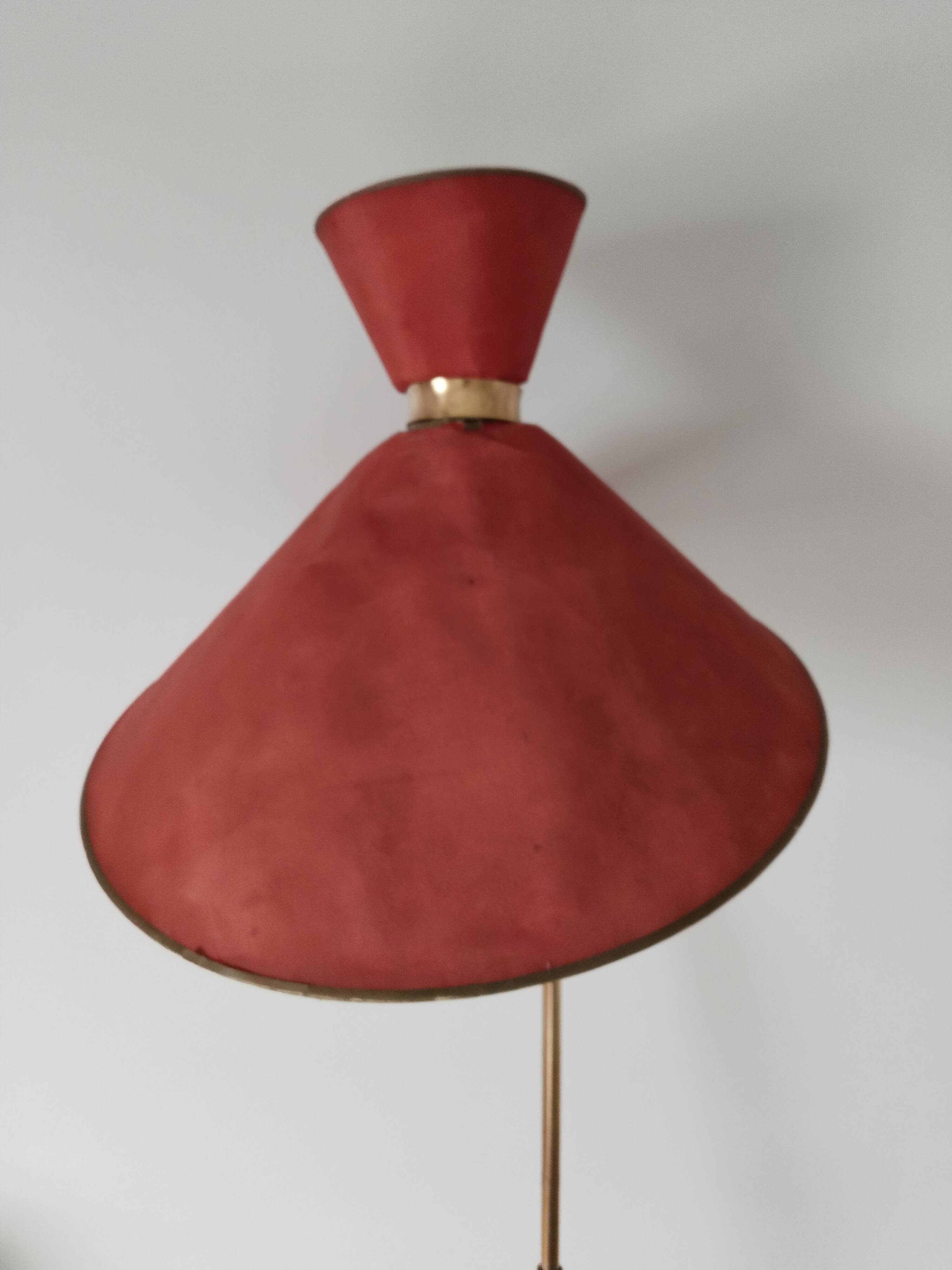 Scoubidou tripod floor lamp, Lunel style diabolo lampshade, 1950s