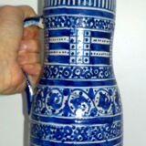 Water pot "GHORRAF" with blue geometric decoration earthenware of Fez Morocco - XlXè