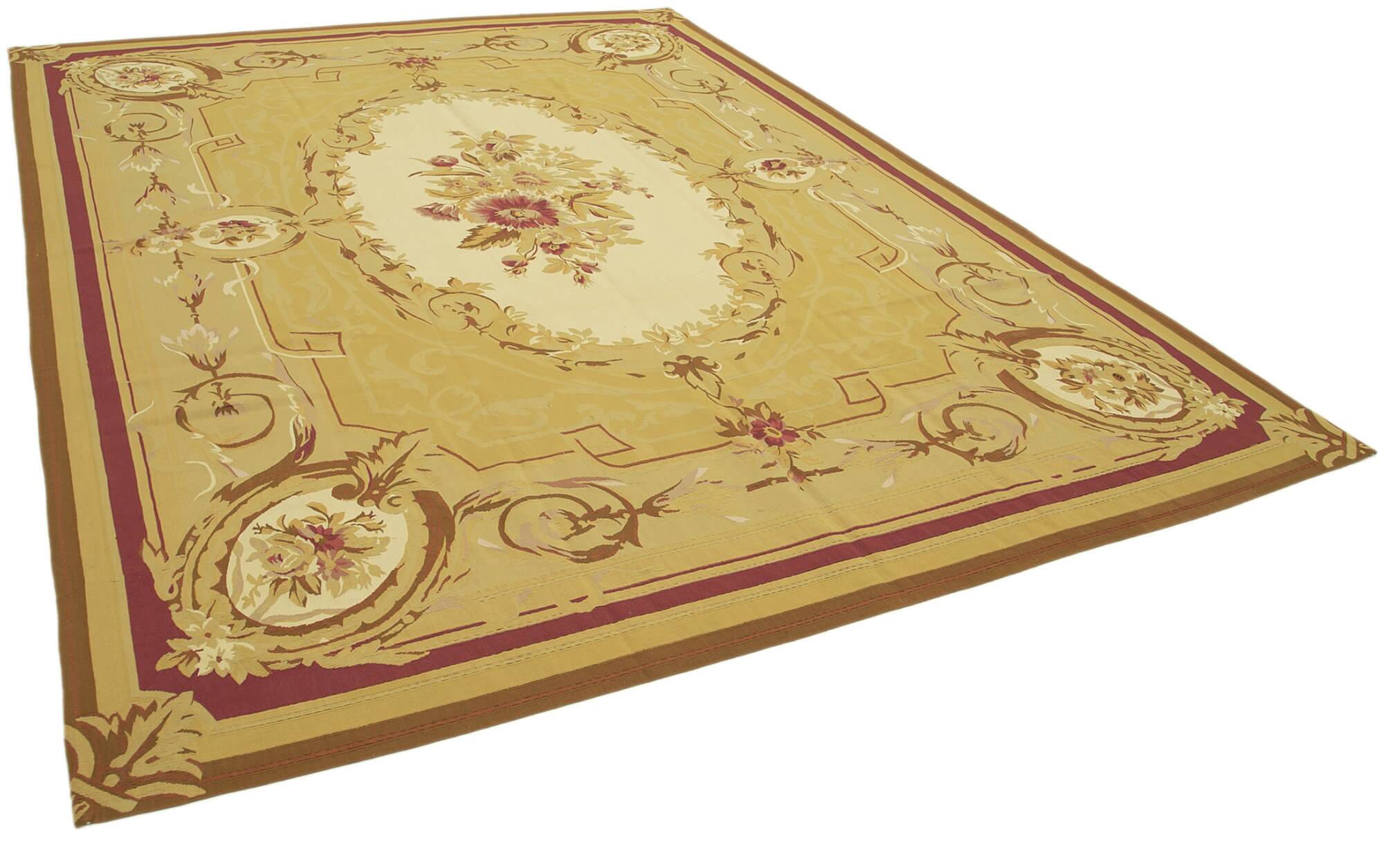 Handmade European Vintage Aubusson Kilim 268 cm x 367 cm