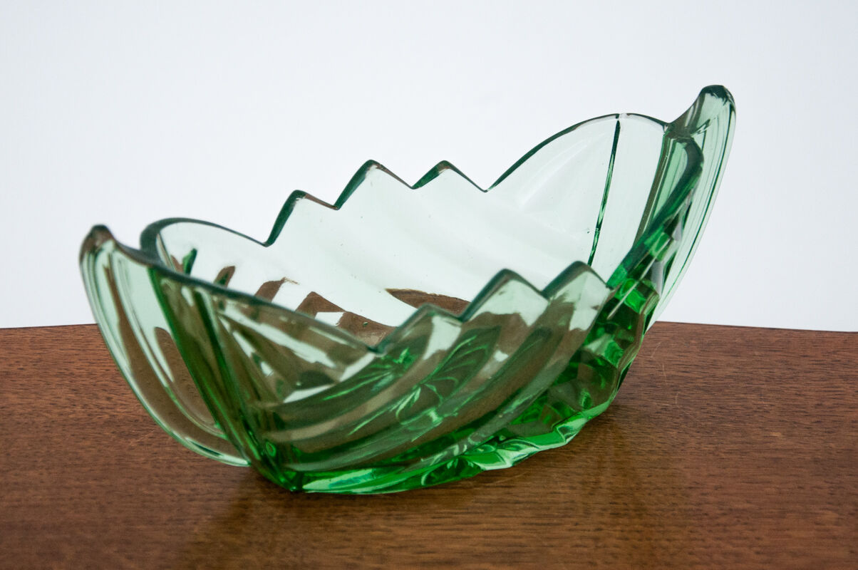 Green art deco jardiniere, huta hortensja, 1930s