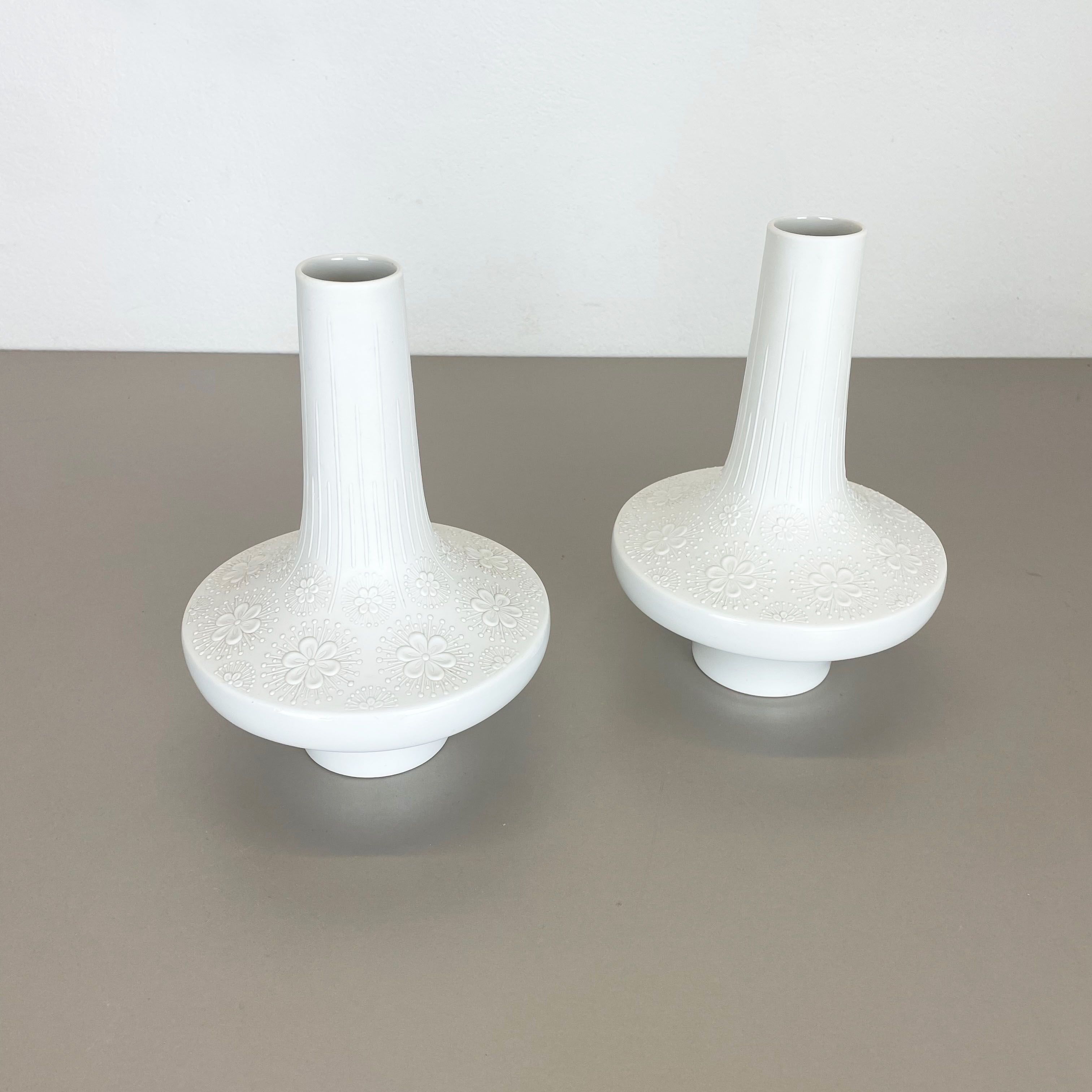 Set of 2 Op Art Biscuit Porcelain Ufo Vases by Edelstein Bavaria, Germany, 1970s