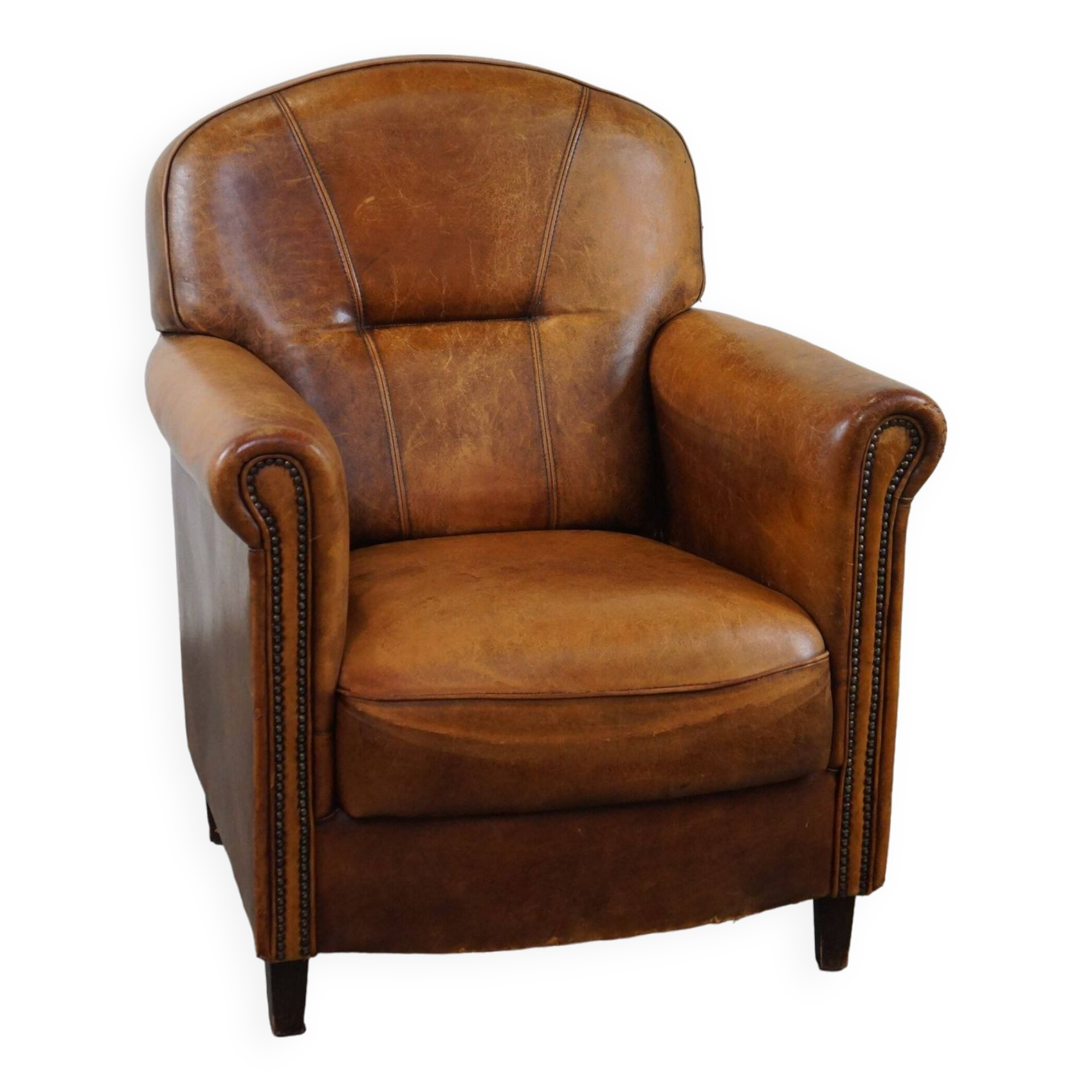 Charmant et robuste fauteuil en cuir de mouton, grand modèle