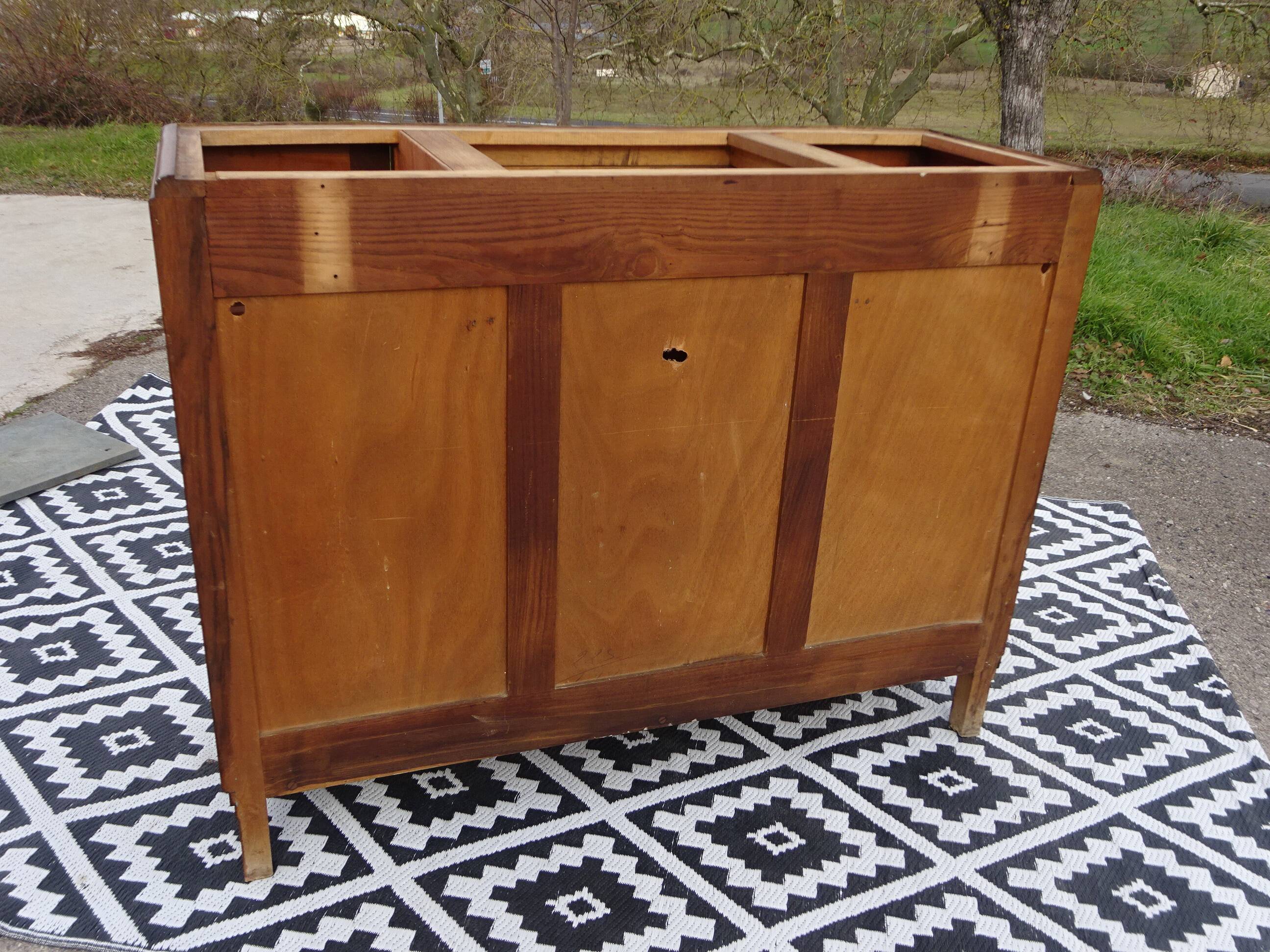 Narrow sideboard, art deco in light walnut, gray marble top