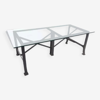 Industrial table with glass top
