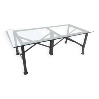 Table industrielle avec plateau en verre