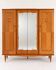 Vintage 1970s wardrobe with floral marquetry, mirrors, and gold details.