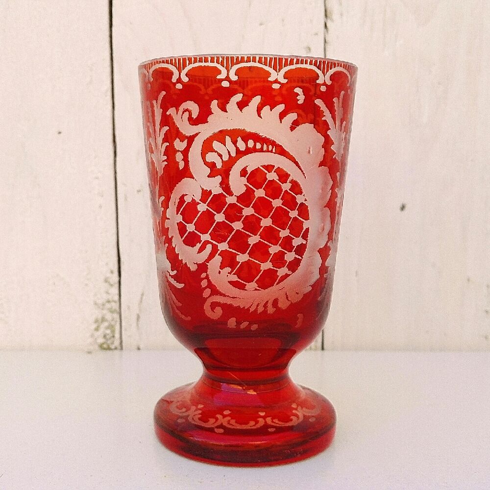 Red bohemian crystal glass, vintage