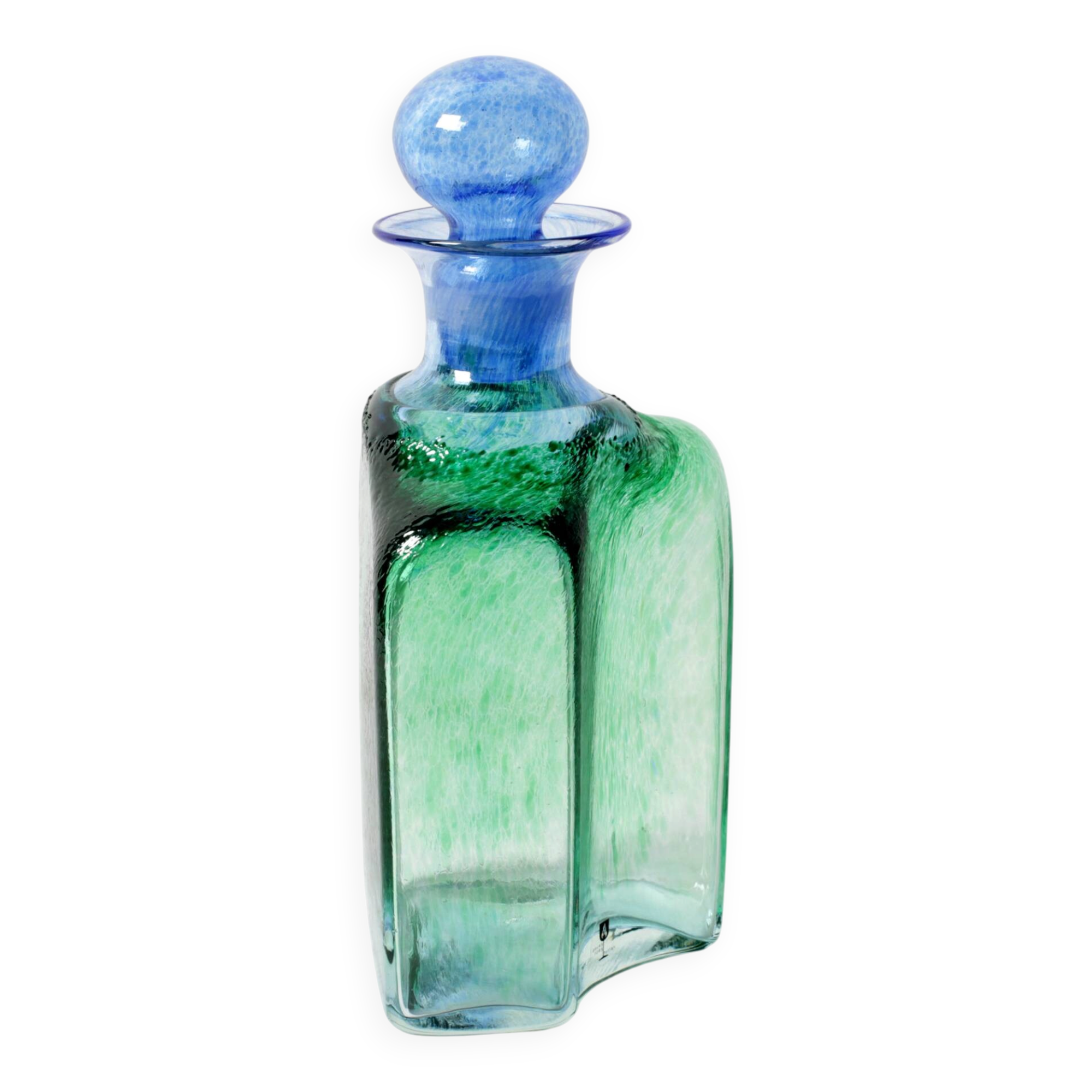 Vintage Green and Blue Glass Decanter Antikva by Bertil Vallien Sweden 1994