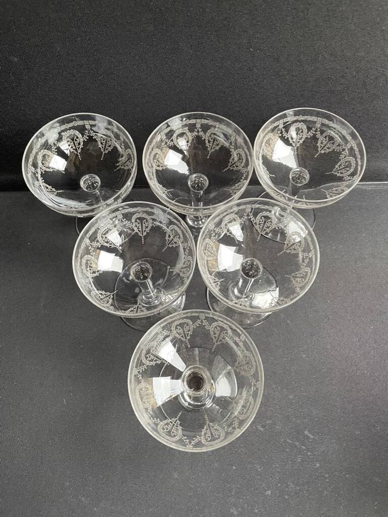 6 Champagne glasses – Saint Louis Christmas service rock crystal engraving 3540
