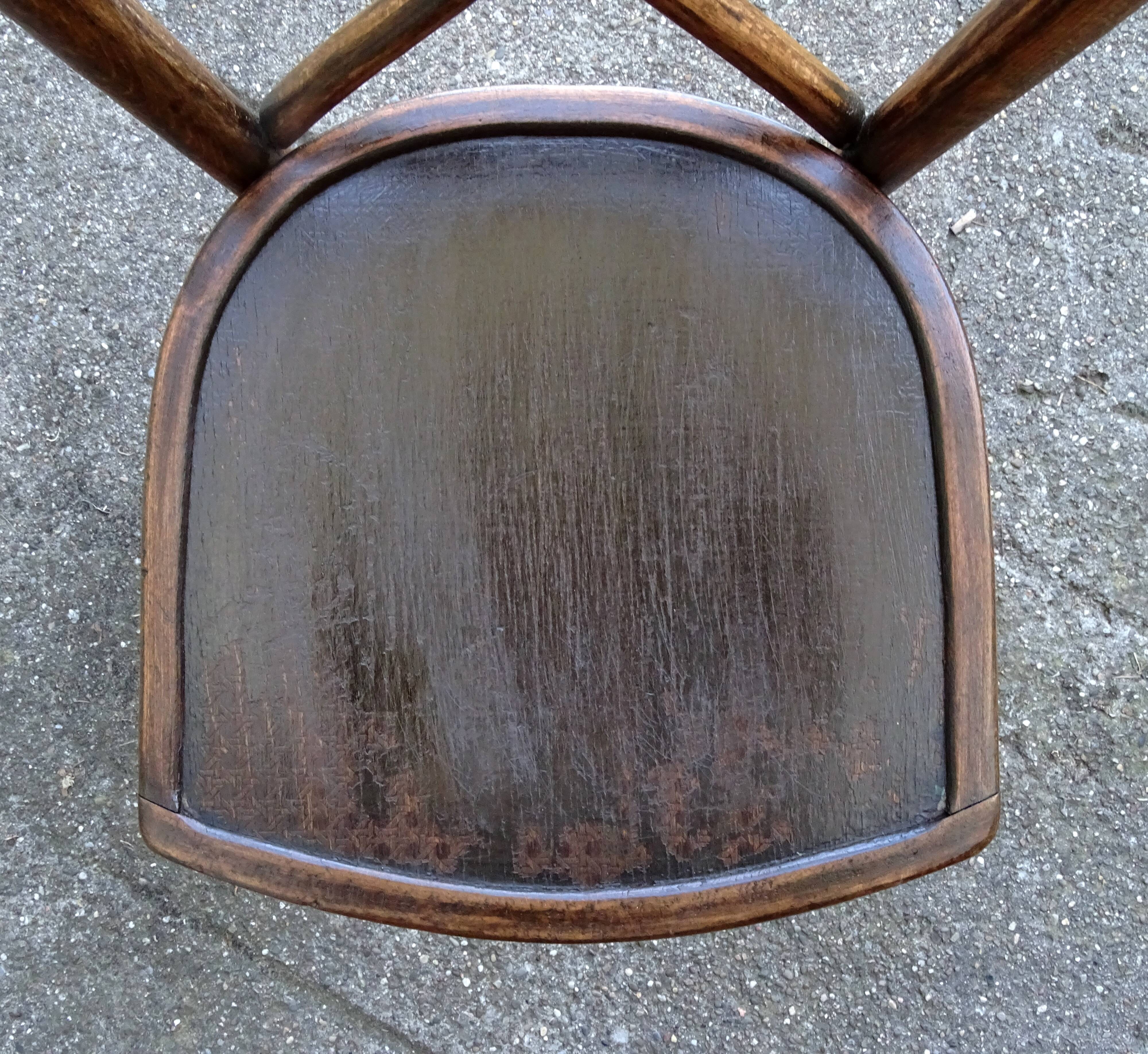 Set of 4 bistro chairs, wooden seats 1925