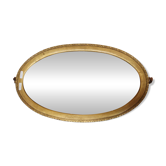 Ancien miroir ovale à parclose dorée ,c verre biseauté